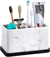 Vista 9 de zccz Soporte para cepillos de dientes, encimera con aspecto de mármol, soporte para cepillo de dientes eléctrico, pasta de dientes, brocha