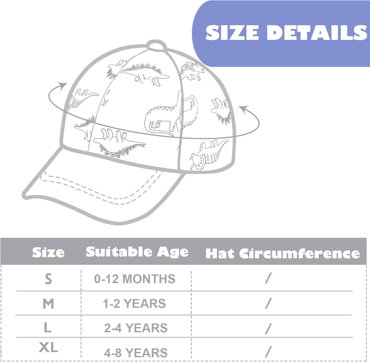 BQUBO Toddler Baseball Hat Baby Cap Sun Hat Adjustable Dinosaur Pattern Baseball Caps Toddler Kid Boys Girls Age 0-4T - Image 5