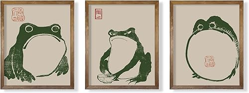 Decoración de pared de rana japonesa, juego de imágenes japandi vintage, póster japonés de Matsumoto Hoji, Wabi Sabi, bonito póster de animales