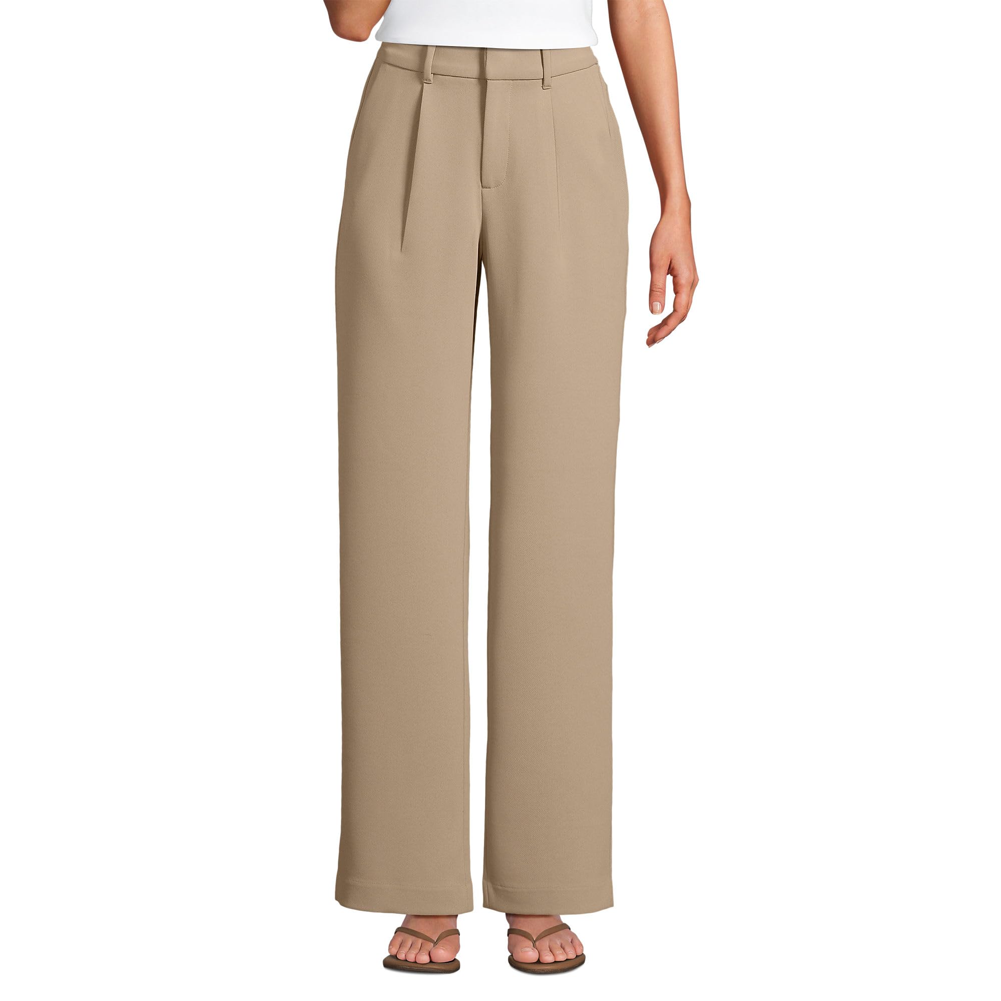 Lands End Womens Crepe High Rise Pleated Wide Leg Pants