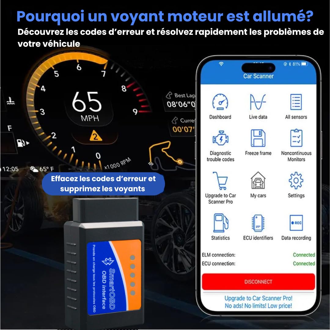OBD Bluetooth - Diagnosi Auto OBD-II | Leggi e Cancella i Codici di Errore in 3 Minuti | Compatibile con Tutti i Veicoli | Scanner OBD - Assistenza 7 giorni su 7