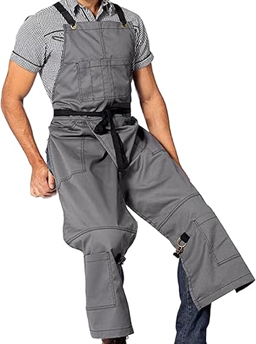 Miniatura 3 de FEESHOW Delantal de lona para alfareros, correa ajustable, delantales de pierna dividida con bolsillos para cerámica, arcilla y tatuaje, pintura DIY