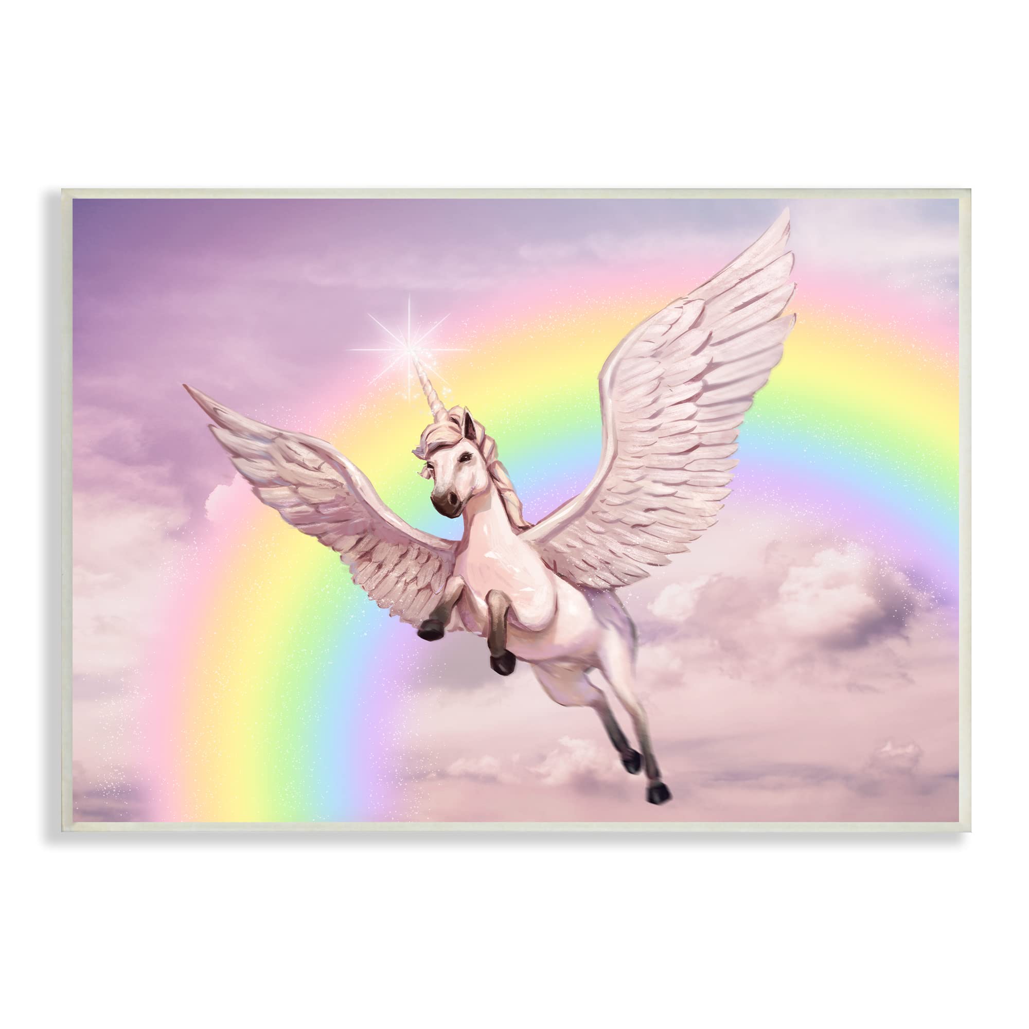 Stupell Industries Unicorn Flying Fluffy Clouds Rainbow Pink Fantasy, Design by Ziwei Li