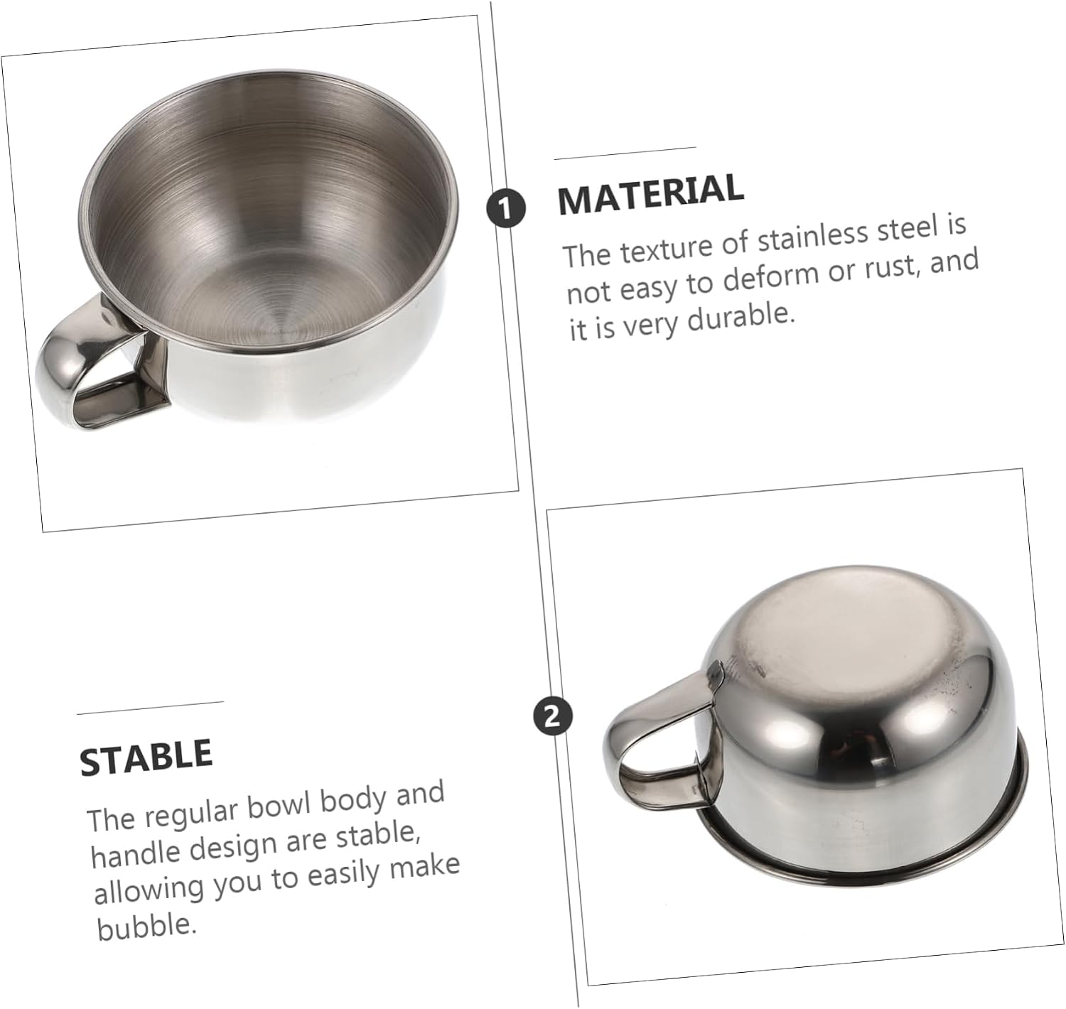 Ipetboom 4pcs Men's Stainless Steel Shaving Bowl Handle Simple Design for Comfortable Application and Elegant Grooming Accessory for Home and Shop Use