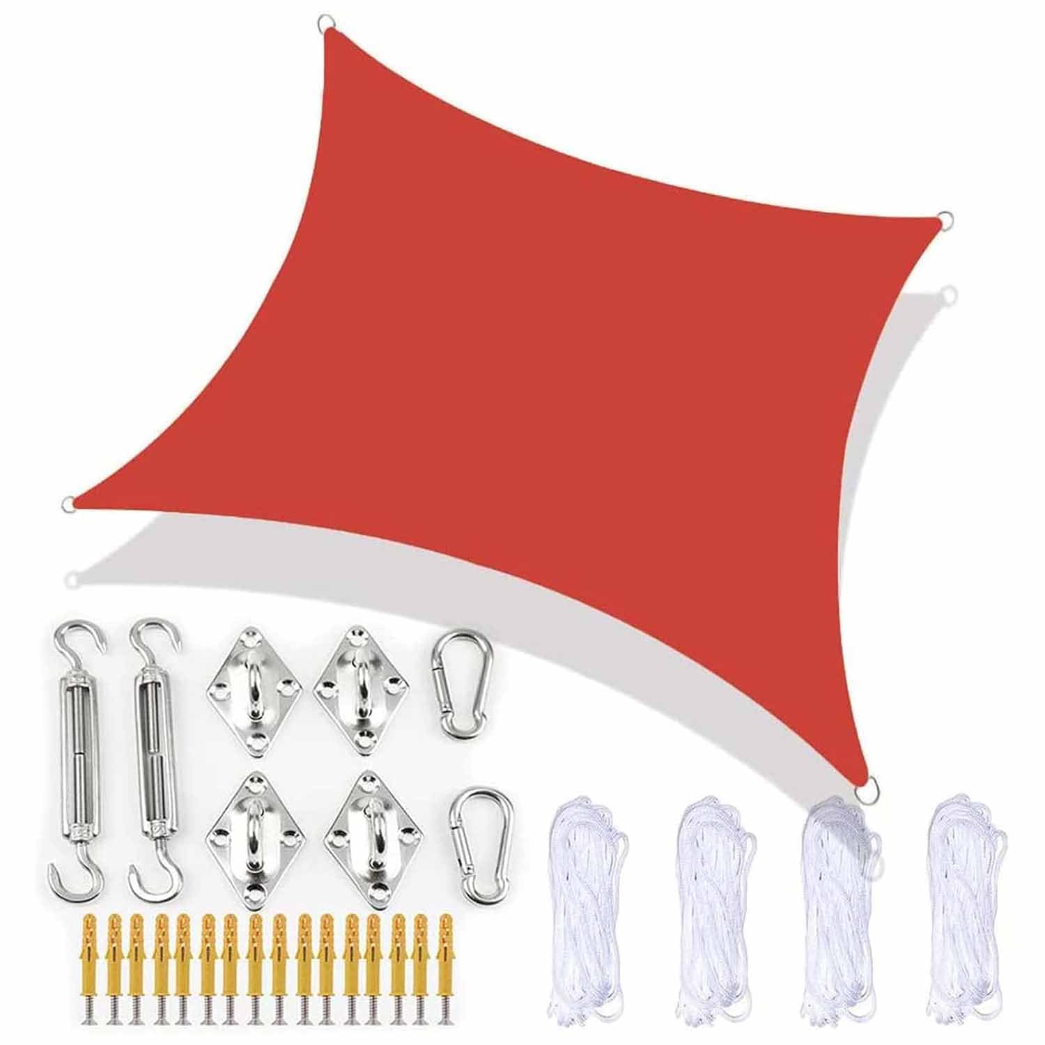 Ffsaacol Shade Sail Hardware Kit, Sun Sail Shades Rectangle Waterproof, UV Block Outdoor Sunshade, for Outdoor Patio Lawn Garden Backyard Carport 3, 16x16ft/5x5m