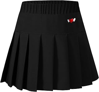 SXSHUN Tennis Skirt Girls A-Line Pleated Skirt with Inner Shorts School Uniform Pleated Skirt with Elastic Waist Pack of 2...