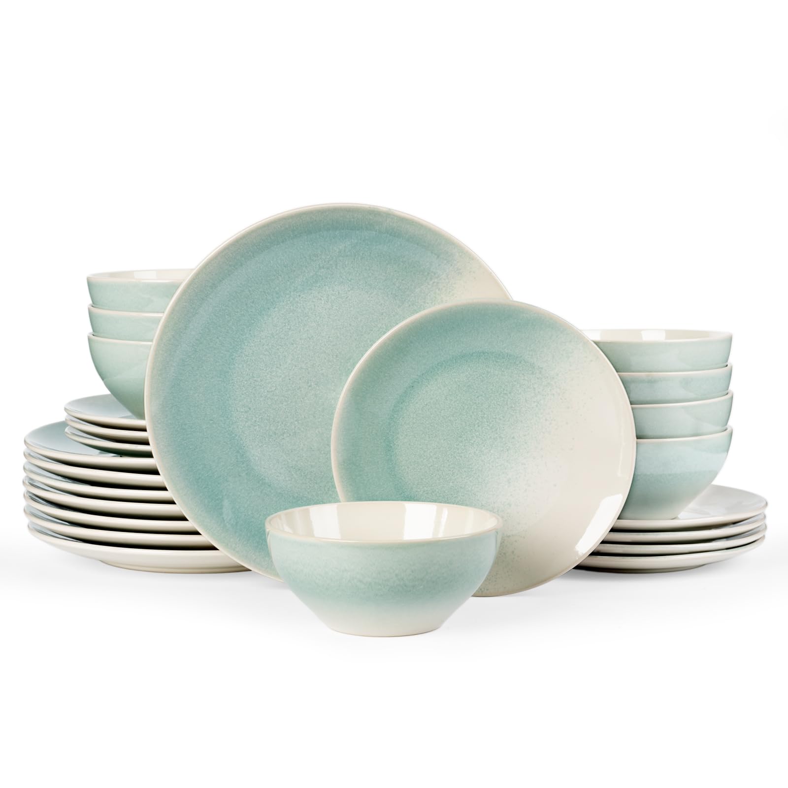 Famiware Ceramic Plates and Bowls Sets, Reactive Glaze Dinnerware Set for 8