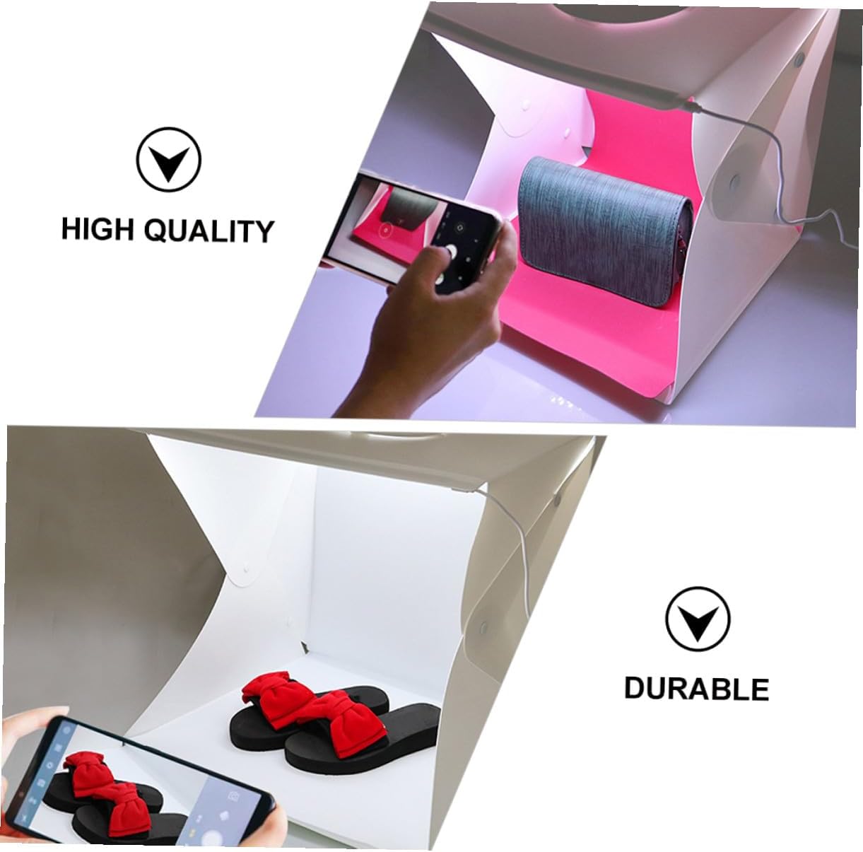 POPETPOP Portable Folding Small Photography Light Box Tent 40cm with Dual LED Light Strips and Two-Color Backdrops for Product Display and Studio Shooting