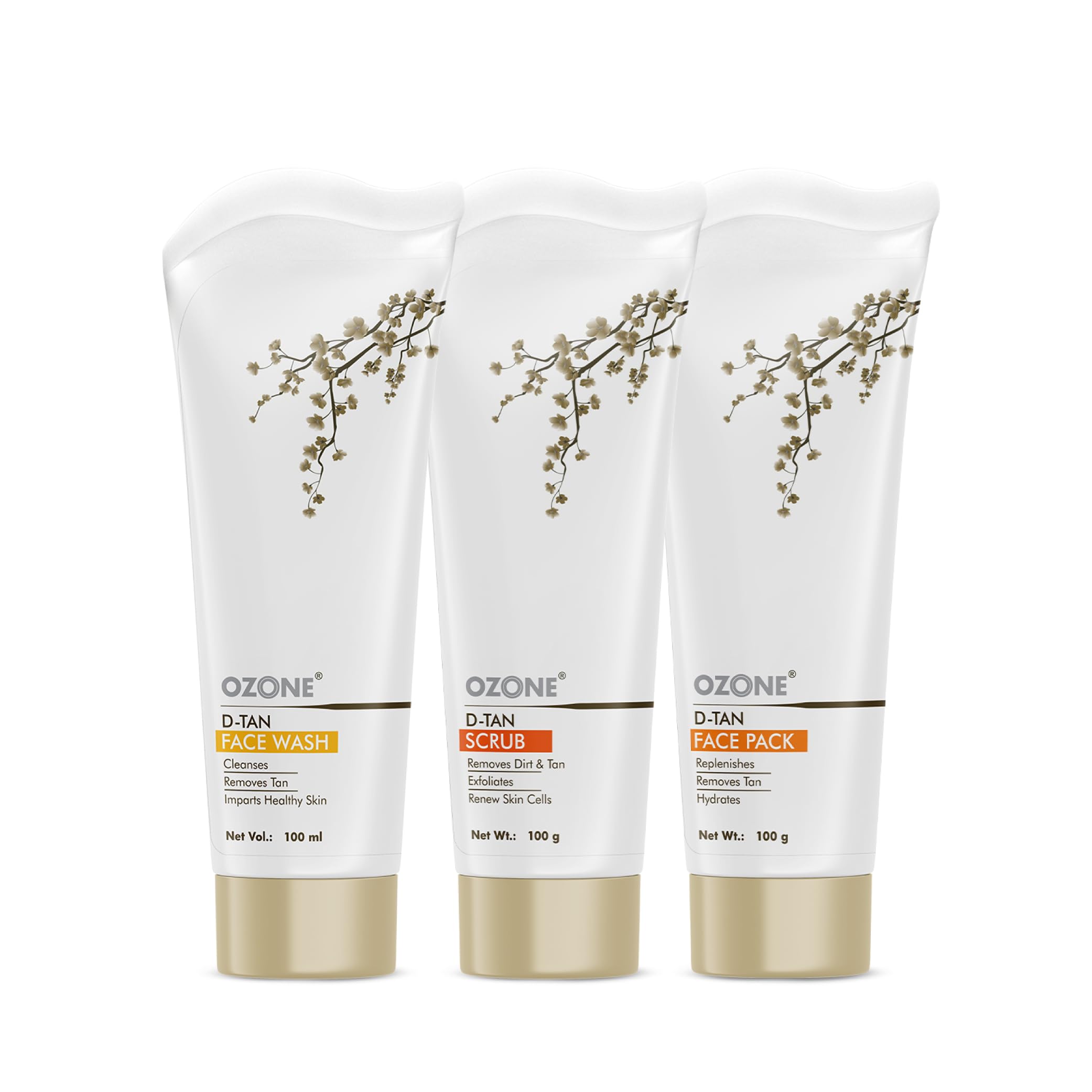 Ozone D Tan Extension Range Combo (Face Wash + Face Pack Cream + Face Scrub) - For Sun Tan Removal - 300 G