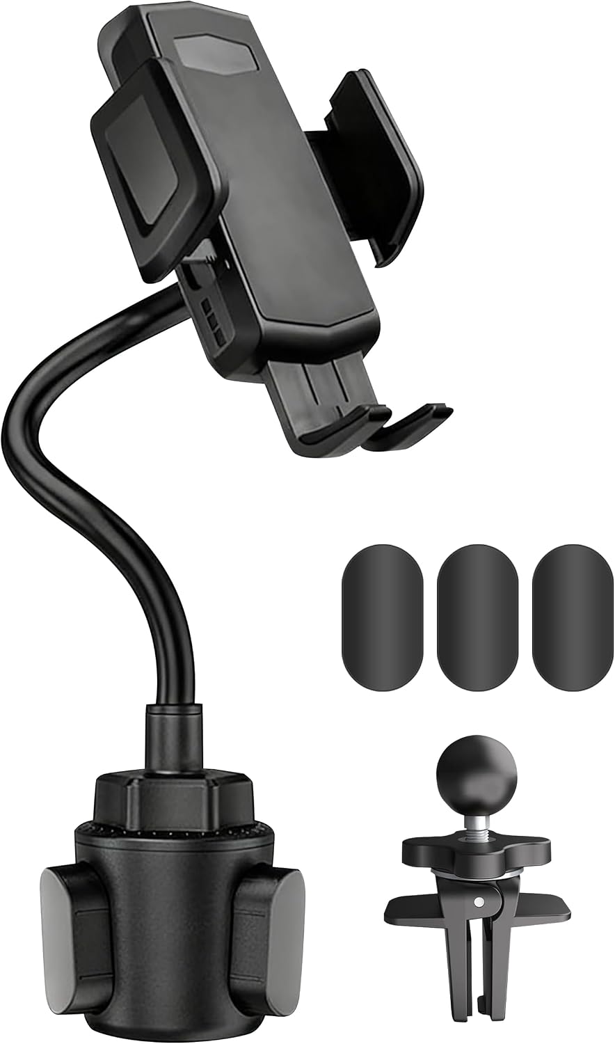PAIYUE 2-in-1 Adjustable Car Cup Holder Phone Mount with 360° Rotating Cradle