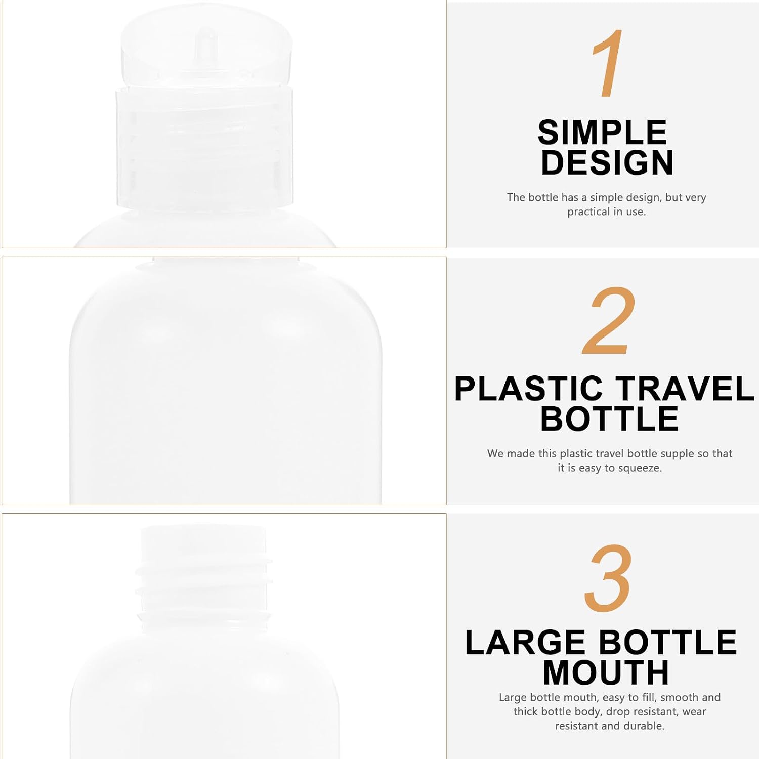 VILLCASE 50pcs 100ml Refillable Plastic Bottles with Flip Cap, White Travel Lotion Dispenser Containers for Shampoo and Conditioner, Portable Sub Bottles for Home and Travel Use