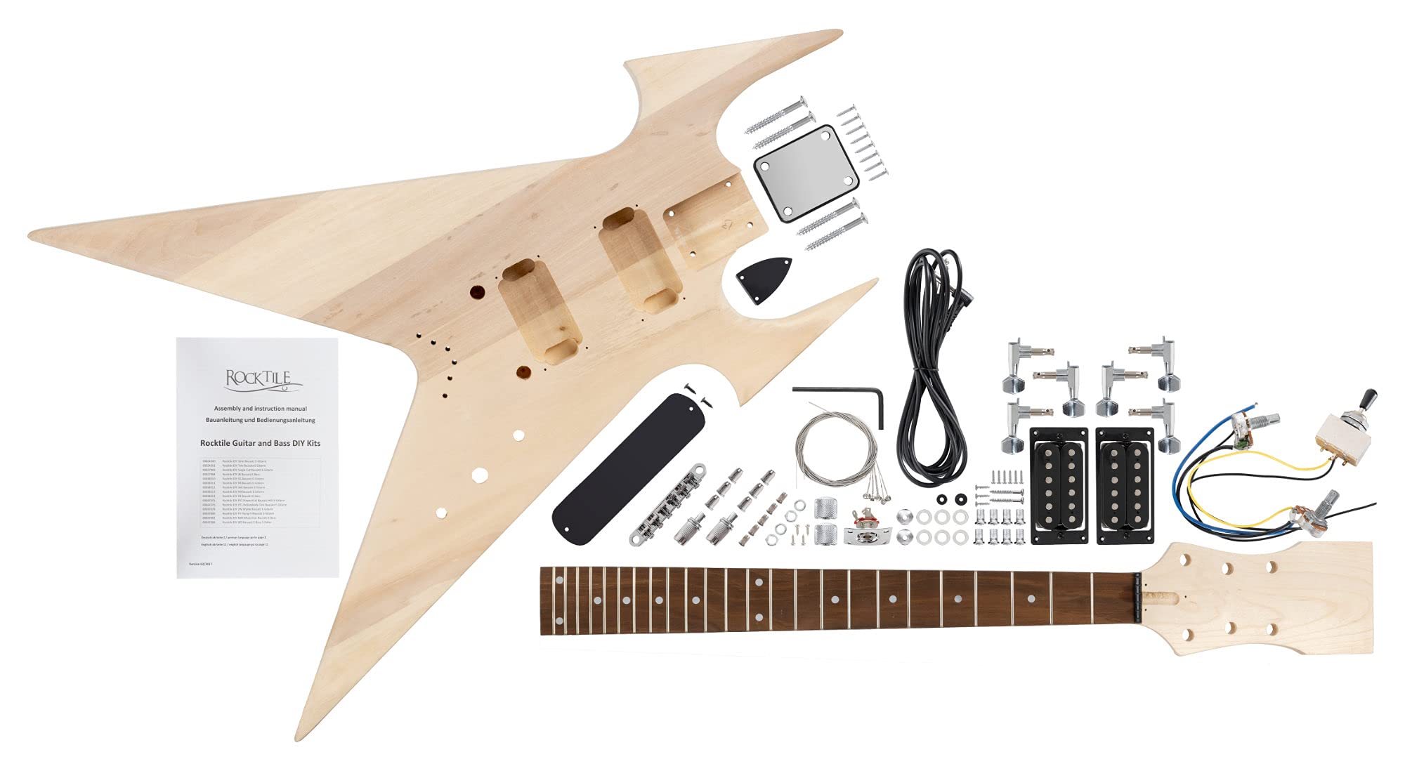 Kit De Guitarra Eléctrica Rocktile ZW-Style, Cuerpo: tilo, Escala: 25 | Mástil: arce atornillado, Diapasón: palisandro, 5" (648 mm), Pastillas: 2x Humbucker, 24 trastes, Dot-Inlays, Color: natural