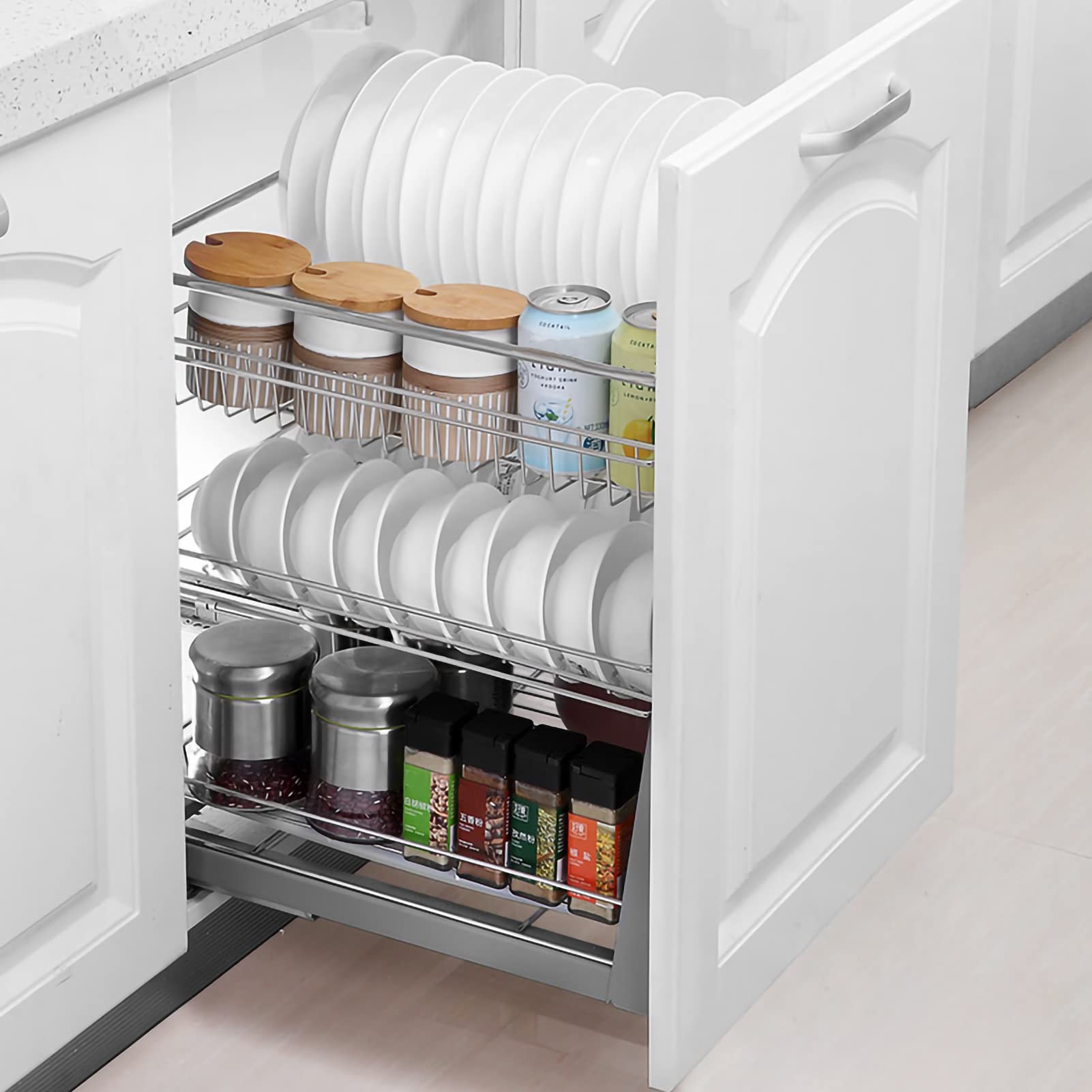 Étagère à épices coulissante en acier inoxydable 304 pour armoire de cuisine basse