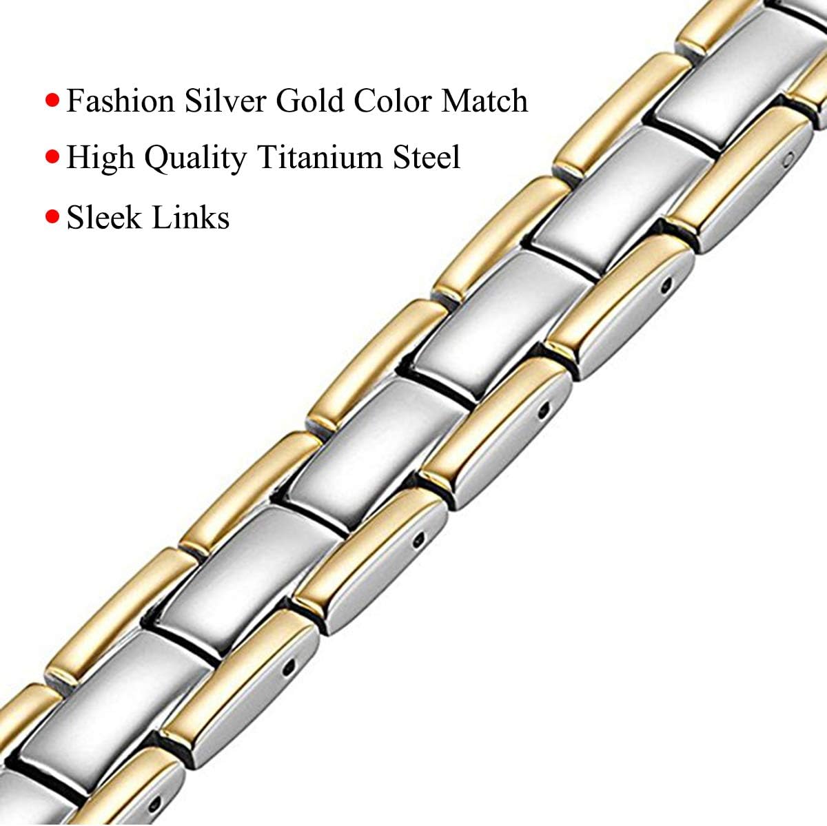 Feraco Mens Magnetic Bracelet Titanium Steel Magnet Therapy Bracelets with Sizing Tool (Silver & Gold) - Image 3