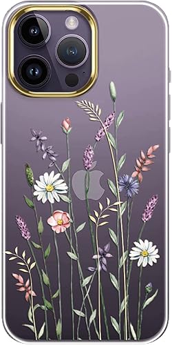 Miniatura 8 de luolnh Funda compatible con iPhone 14 Pro con flores, para mujeres femeninas, a prueba de golpes, patrón floral transparente, cubierta trasera dura