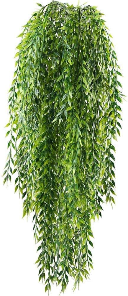 HUAESIN 2 Pcs Artificial Trailing Plants Fake Trailing Ivy Plants Weeping Willow Ivy Vine Silk Trailing Plants False Weeping Drooping Plants for Greenery Home Decor Wedding Garden In/Outdoor