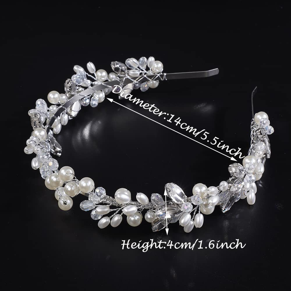 Faux pearl and diamond bridal headband Amazon.com : MHDGG Faux Pearl Headbands for Women White  main image 4