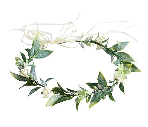 DDazzling - Diadema de flores de eucalipto para mujer y niña, diseño de hojas verdes, banda para la cabeza, halo para novias, para foto