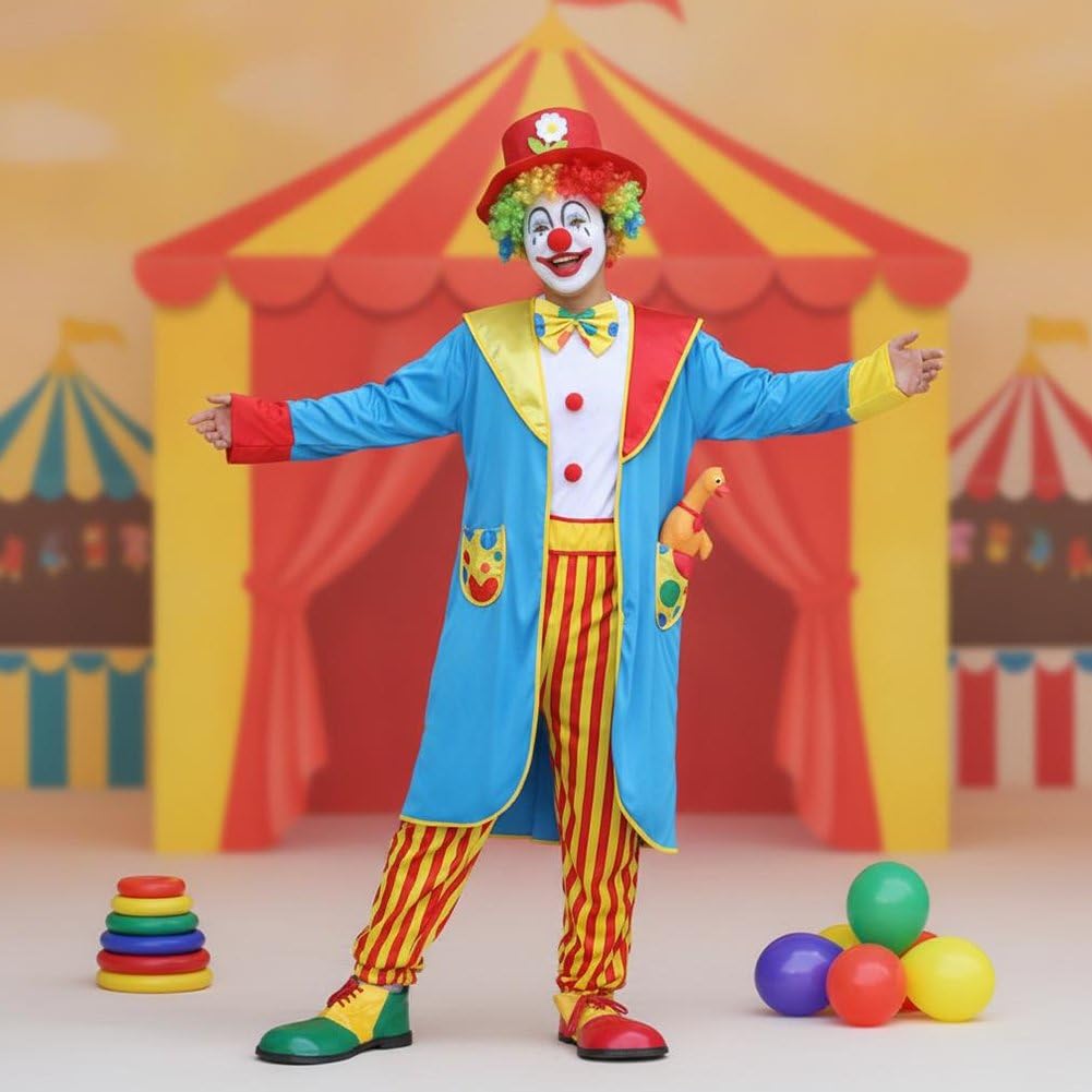 1 Set di Costumi Clown Colorati con Parrucca, Maschera, Borsa, Scarpe E Guanti, per Adulti, Ideali per Travestimenti Clown, per Halloween E Spettacoli Circensi.