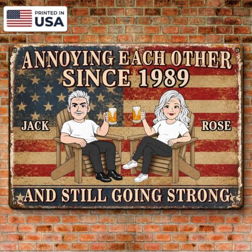 Pawfect House Gifts Personalized Couple Metal Sign Annoying Each Other Since Sign Anniversary Signs for Husband Wife American Flag Couple Metal Sign For Outdoor Garden