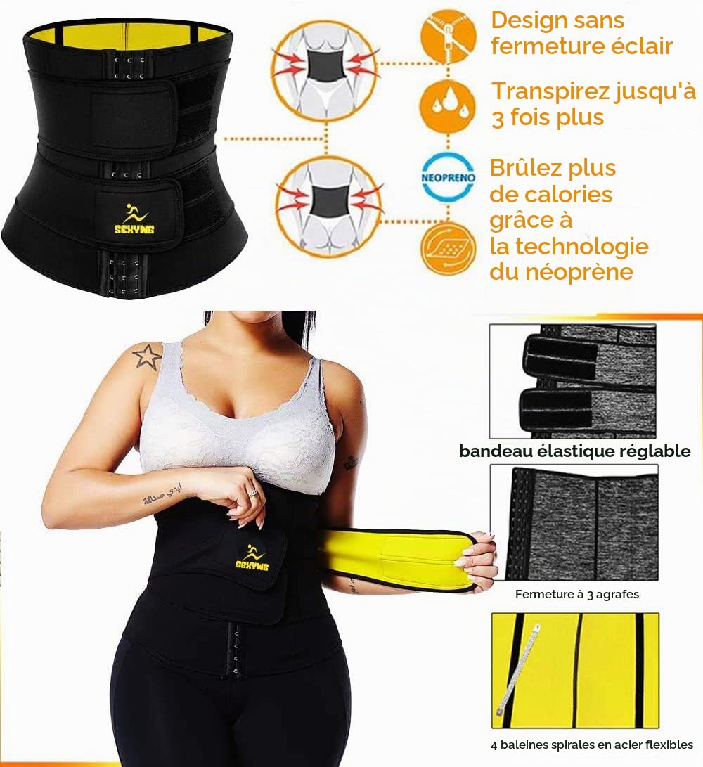 SEXYWG Ceinture de Sudation Femme Abdominale Néoprène Ajustable Corset Gaine Ventre Plat Sauna Sport Soutien du Dos