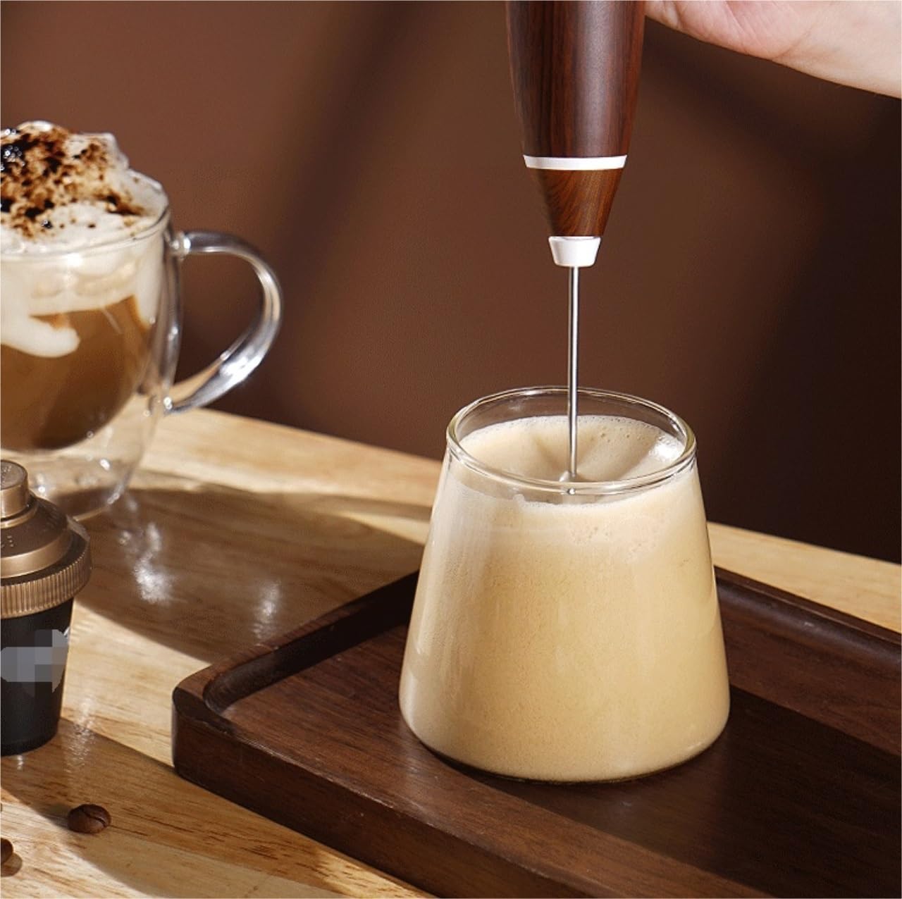 Espumador De Leche para Espresso Espumador De Leche Recargable, Fabricante De Espuma De Mano con Batidor De Acero Inoxidable para Café Espumador Batidora(A)