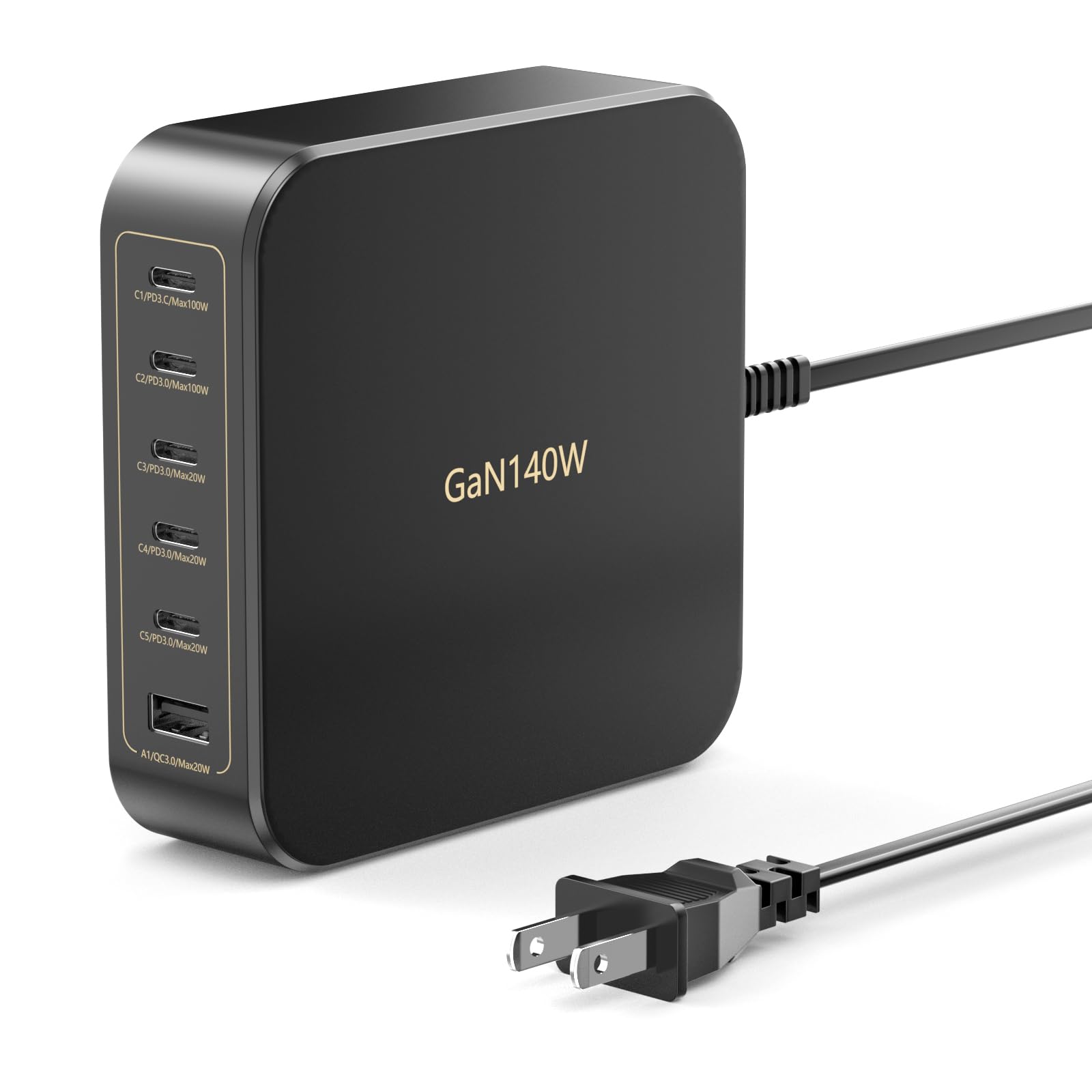 140W USB C Fast Charger Block, 6 Port Wall Desktop Charging Station Dual PD PPS 100W Compatible for iPhone 15 14 13 12 Pro Max, Galaxy S24/S23, Type C Laptop Power Adapter for MacBook Pro/Air/iPad Pro