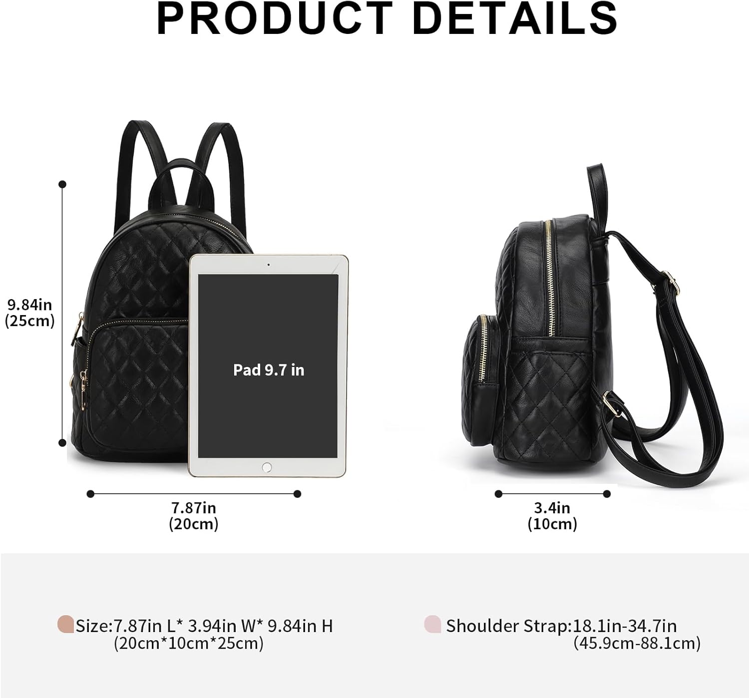 KL928 Quilted Mini Backpack for Women, PU Leather Backpack Purse Designer Satchel Bag, Small Casual Daypack for Ladies - Image 2