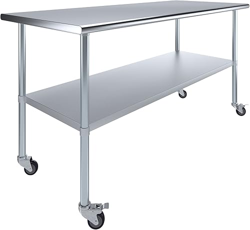 Miniatura 14 de AmGood Mesa de trabajo de acero inoxidable de 24 x 24 pulgadas con ruedas, mesa de metal resistente sobre ruedas, carrito de isla de cocina