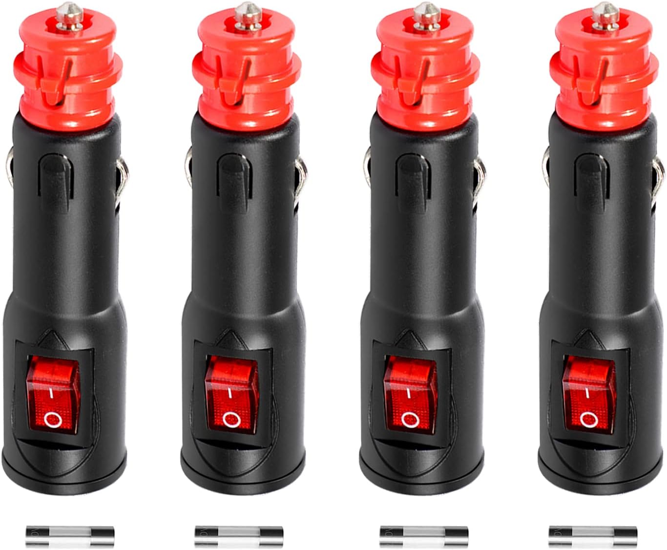 Hoembpn Pack of 4 Cigarette Lighter Plugs with Switch and 10 A Fuse, European Universal Safety Car Cigarette Lighter Plug for 12 V/24 V Vehicles