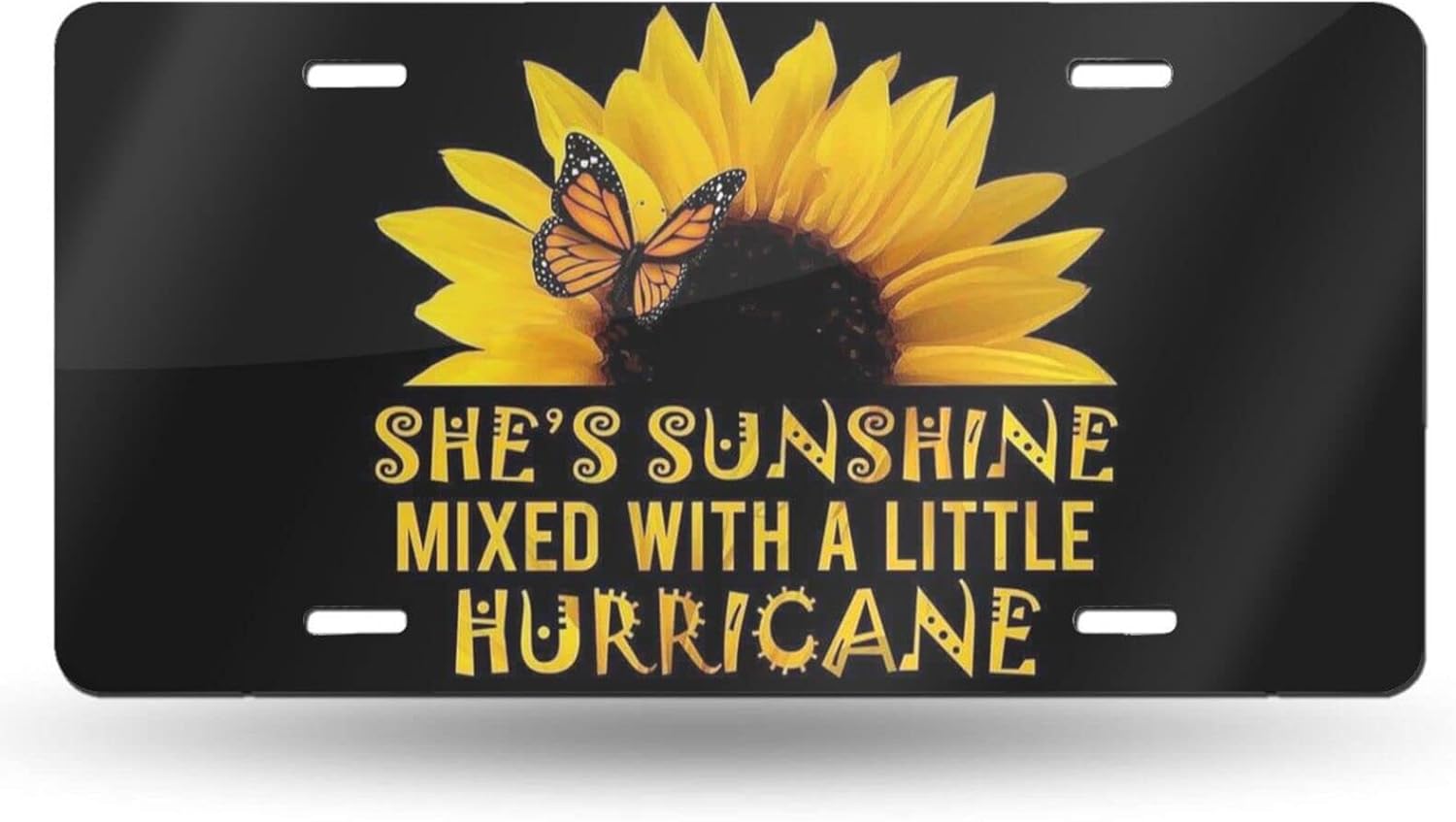 Butterfly and Sunflower She is Sunshine Front License Plate Aluminum Decorative License Plates Funny Metal Car Plate 6"X12" Novelty Vanity Tag Cover with 4 Holes Car Decor Accessory