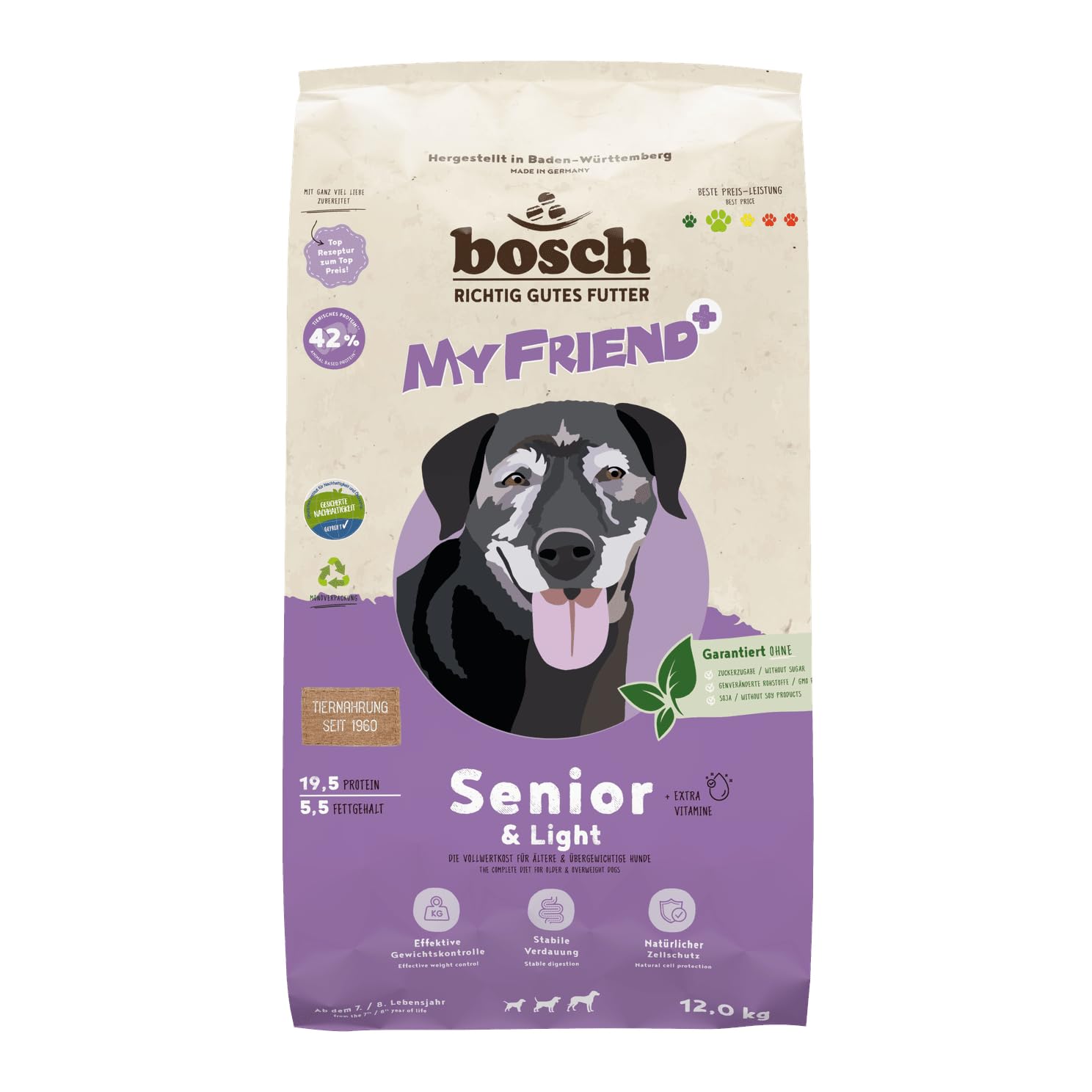 Bosch My Friend+ Dog Senior & Light | Comida Seca para Perros Mayores y con sobrepeso | 1 x 12 kg