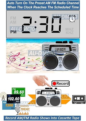 Miniatura 5 de Reproductor de cassette retro todo en 1 AM FM Grabadora de radio con temporizador de reloj digital