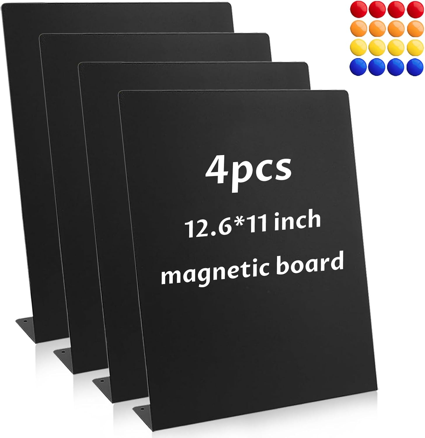 Airsnigi 4-Pack Black Magnetic Bulletin Boards with Easel Stand - Premium Metal Memo Display for Office, Kitchen, Classroom