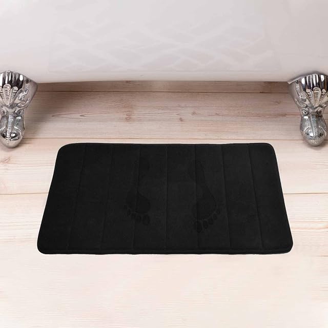 Rainberg Memory Foam Bathmat Non-slip Bath Rug, Soft Absorbent, Quick-drying, Machine Washable, Bathroom Floor Mat. (Black, 40x60cm)