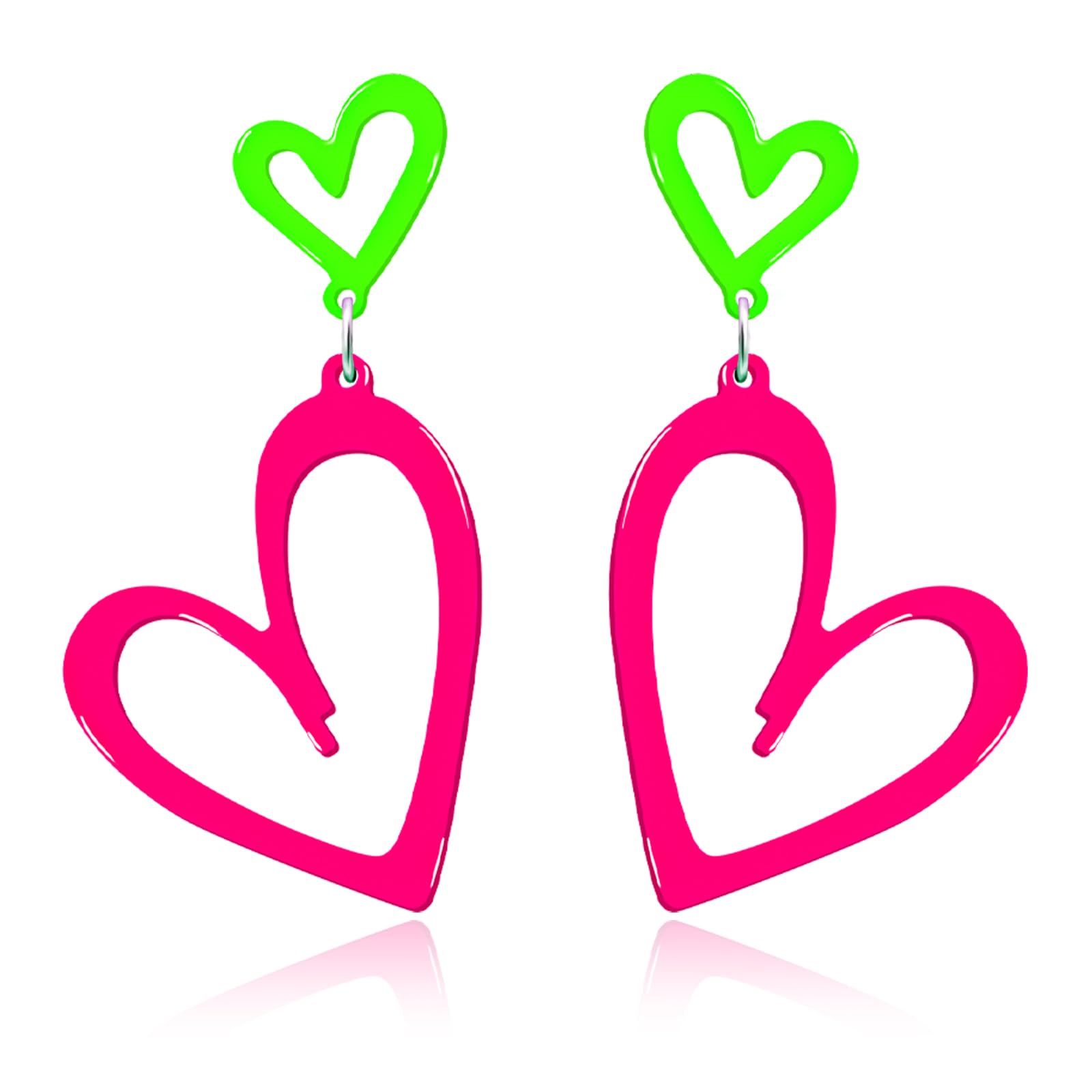 Haolry Neon Heart Earrings for Women Acrylic Neon Earrings 80s 90s Outfit for Women Glow Party Accessories Gifts Hot Pink Orange Green Yellow