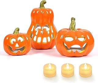 Sunlit Ceramic Jack O Lantern Candle Holder