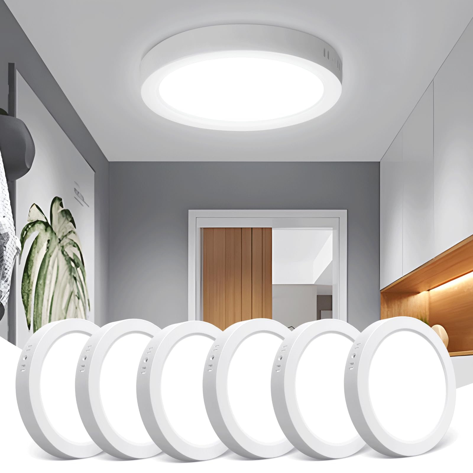 Aigostar LED Ceiling Light - 1350LM, 12W (113W Equivalent), 6500K, 6 Pack Modern Flush Mount Dome for Bedroom, Kitchen, Porch, Hallway