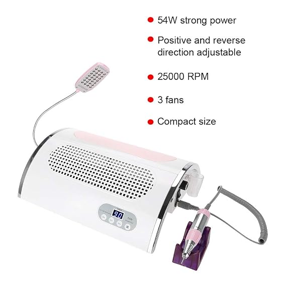 Sonew 4 in 1 Multi-functional Electric Nail Drill Machine, Nail File Drill Pen Kit with 54w Nail Dryer Lamp and Nail Art Dust Suction Collector, Nail Art Machine for Woman Home DIY and Nail Art Salon