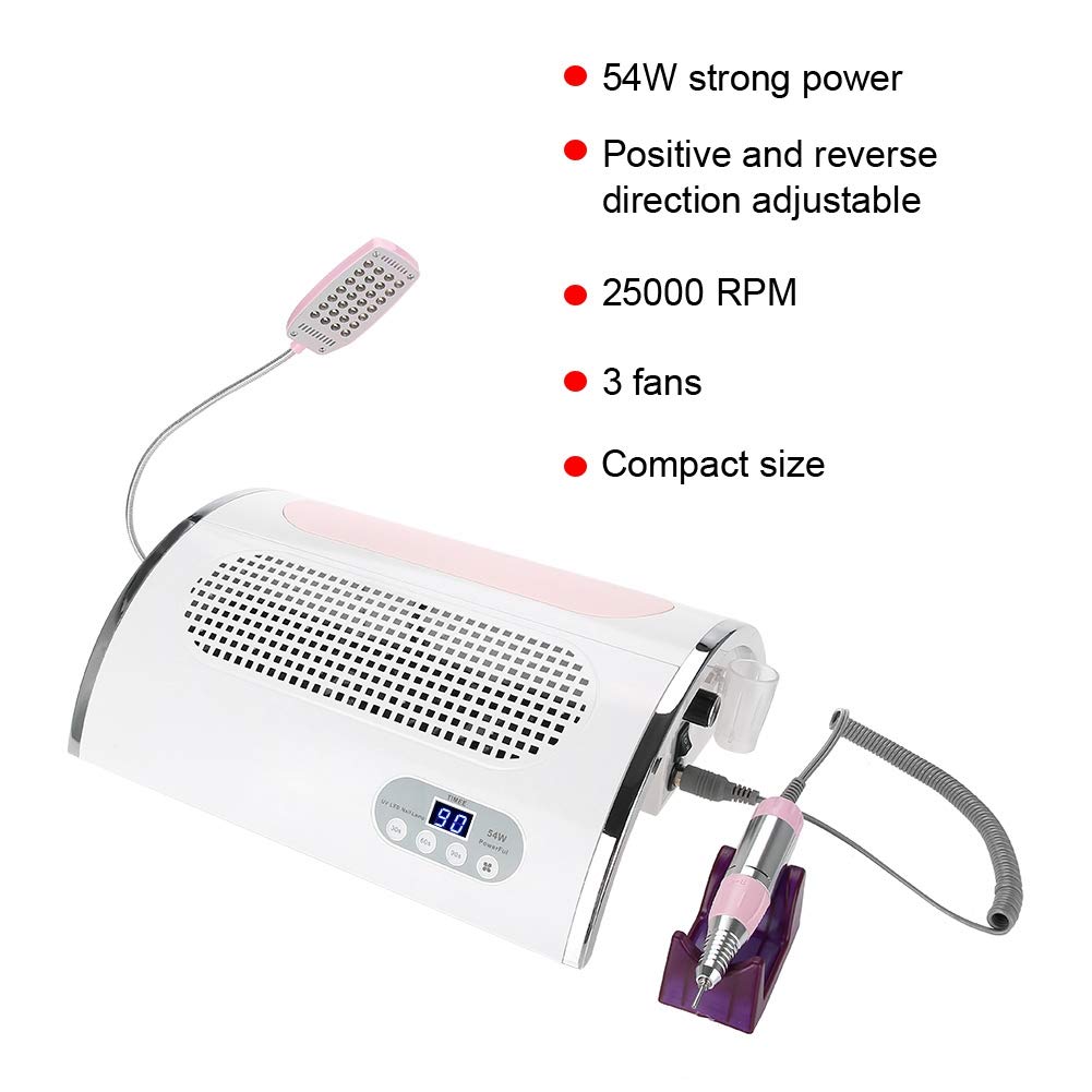 Collecteur de poussière d'ongle 3 en 1, perceuse à ongles électrique multifonctionnelle, collecteur d'aspiration de poussière d'art d'ongle UV LED pour salon de manucure 100-240V(Prise UE)