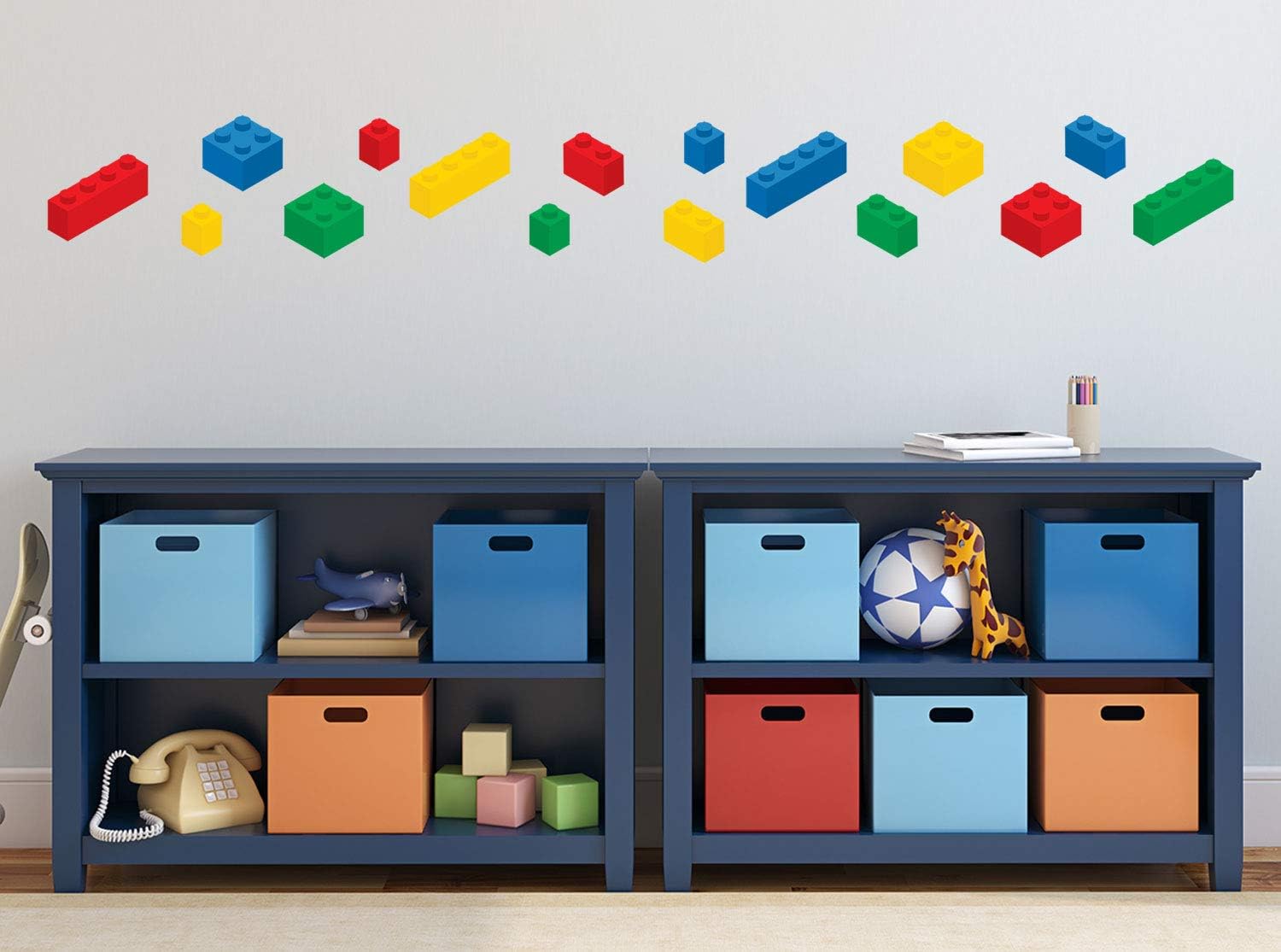 Sunny Decals Lego Inspired Building Blocks Removable Fabric Wall Stickers (Set of 16, Primary Colors)