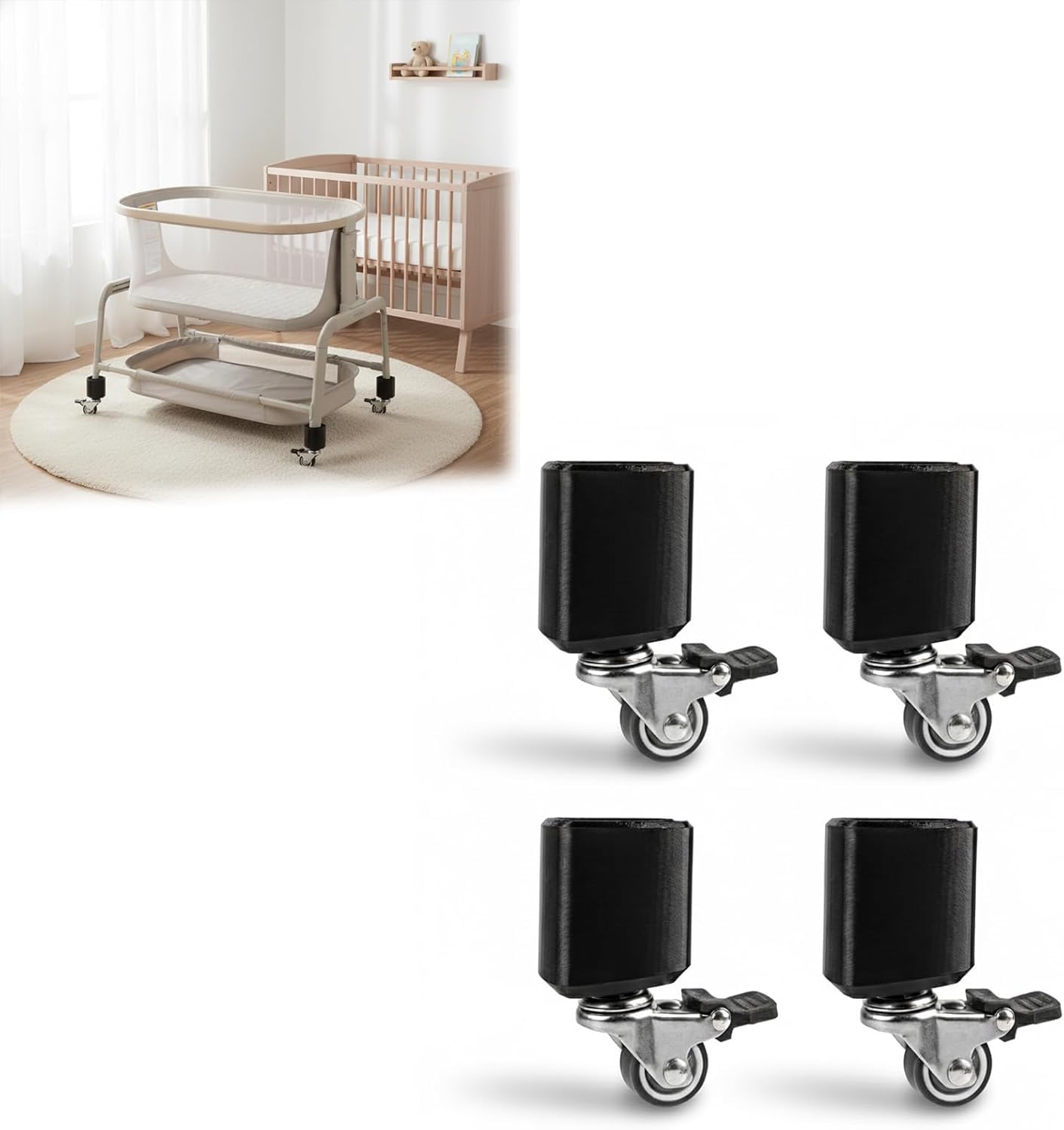 Replacement Wheels for Maxi COSI Iora Bassinet, 4-Piece Set, Smooth Rolling, Easy Installation, Lightweight Design (Black)