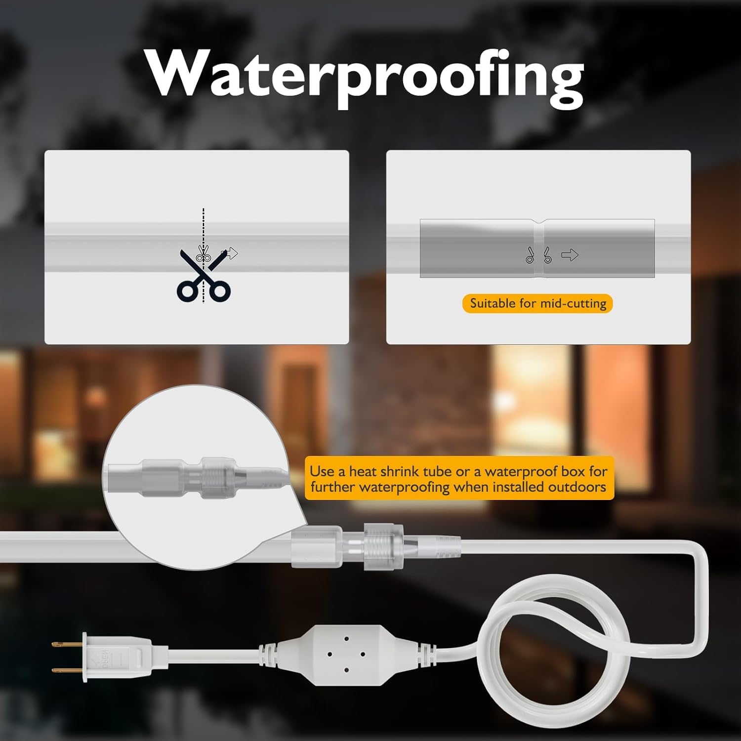 Cuerda de luz LED de 110 V, regulable de 15 pies, de neón y fácil de conectar, tira de luz de neón comercial resistente al agua, con certificación ETL, luces LED de neón blancas cálidas para