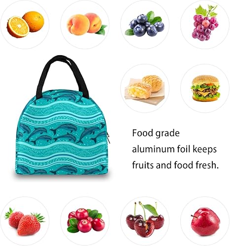 Miniatura 7 de Bolsa de almuerzo con diseño de delfín de olas turquesas aisladas para hombres y mujeres, bolsa de almuerzo a prueba de fugas, bolsa de preparación