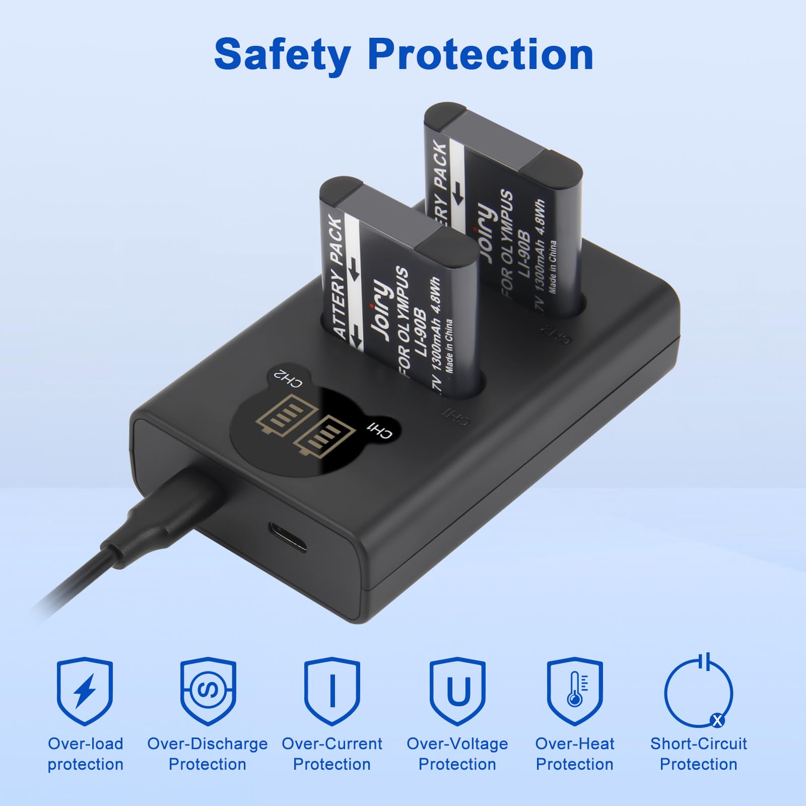 Joiry 2X Li-90B Li-92B batería y Cargador para Olympus Tough TG-7, TG-6, TG-5, SH-1, SH-2, SP-100 IHS, Tough TG-1 iHS, TG-2 iHS, TG-3, TG-4, SH50 iHS, SH60, para Ricoh GR III, GR IIIX