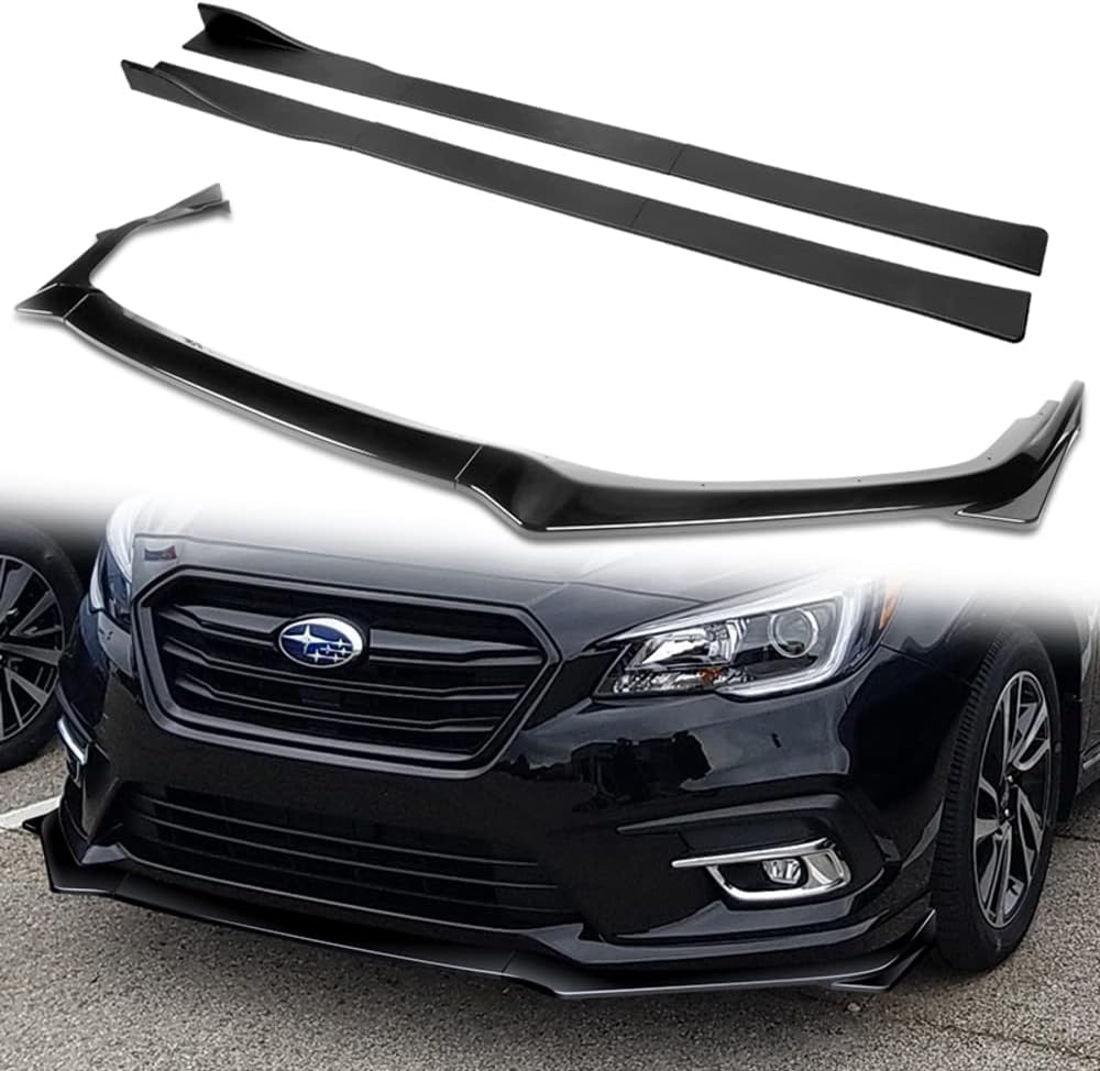 Q1-TECH, 9-Piece Front Bumper Lip & Side Skirt Extensions Diffuser Compatible with 2018 2019 2020 Subaru Legacy, Front Bumper Lip Spoiler Air Chin Body Splitter ABS (Painted Black)
