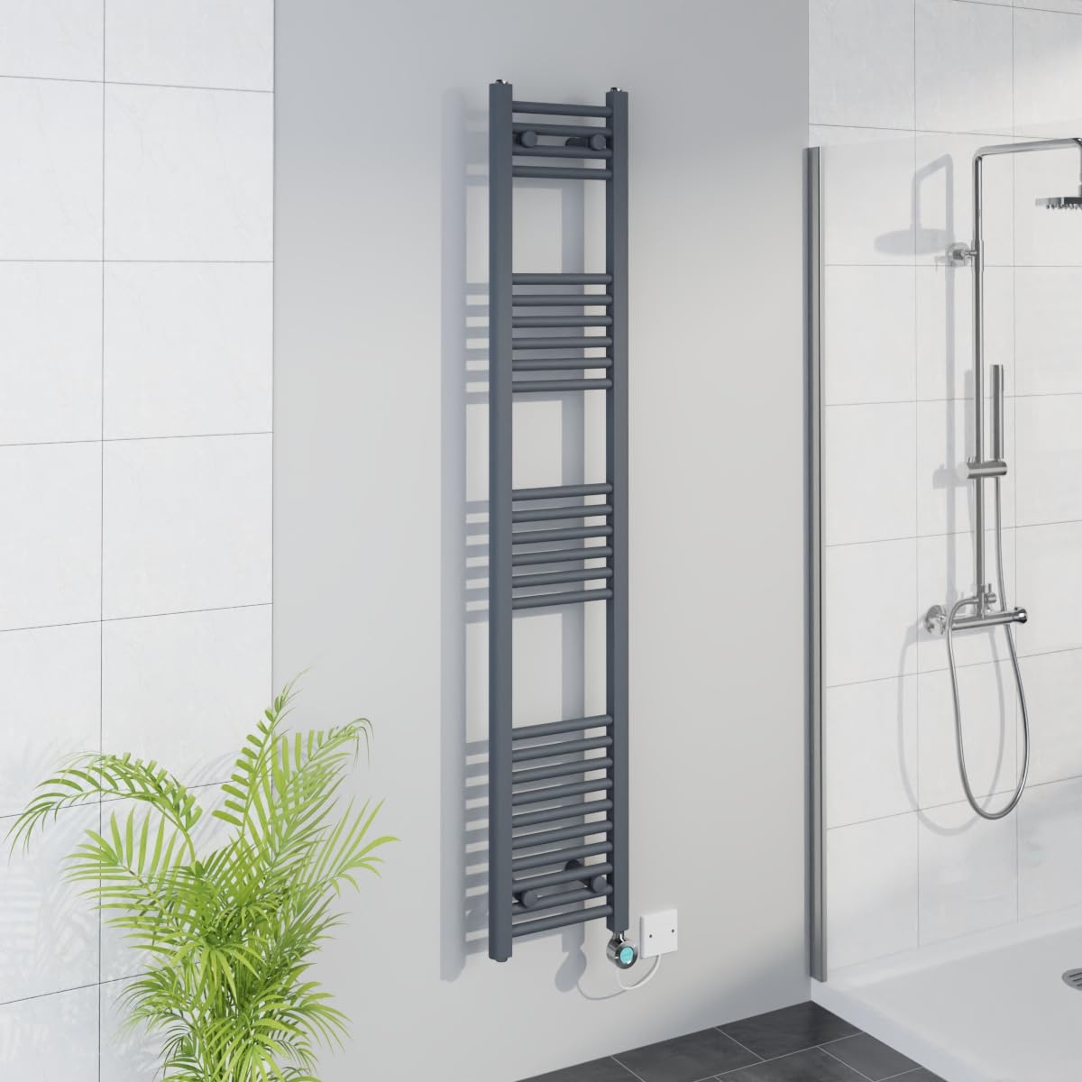 Warmehaus WiFi Electric Bathroom Radiator 1600x300mm Grey Element Chrome — image 1