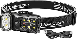 Linterna frontal LED | Faros delanteros para cabeza, luz impermeable con sensor de movimiento con 3 modos de color para correr, senderismo, camping, caza, mochileros