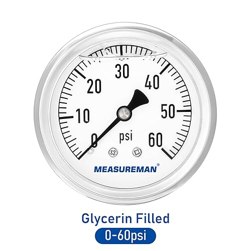 Miniatura 2 de MEASUREMAN - Manómetro de plomería relleno de glicerina, tamaño del dial de 2.5 pulgadas, 0 a 60 psi, caja de acero inoxidable, montaje trasero NPT