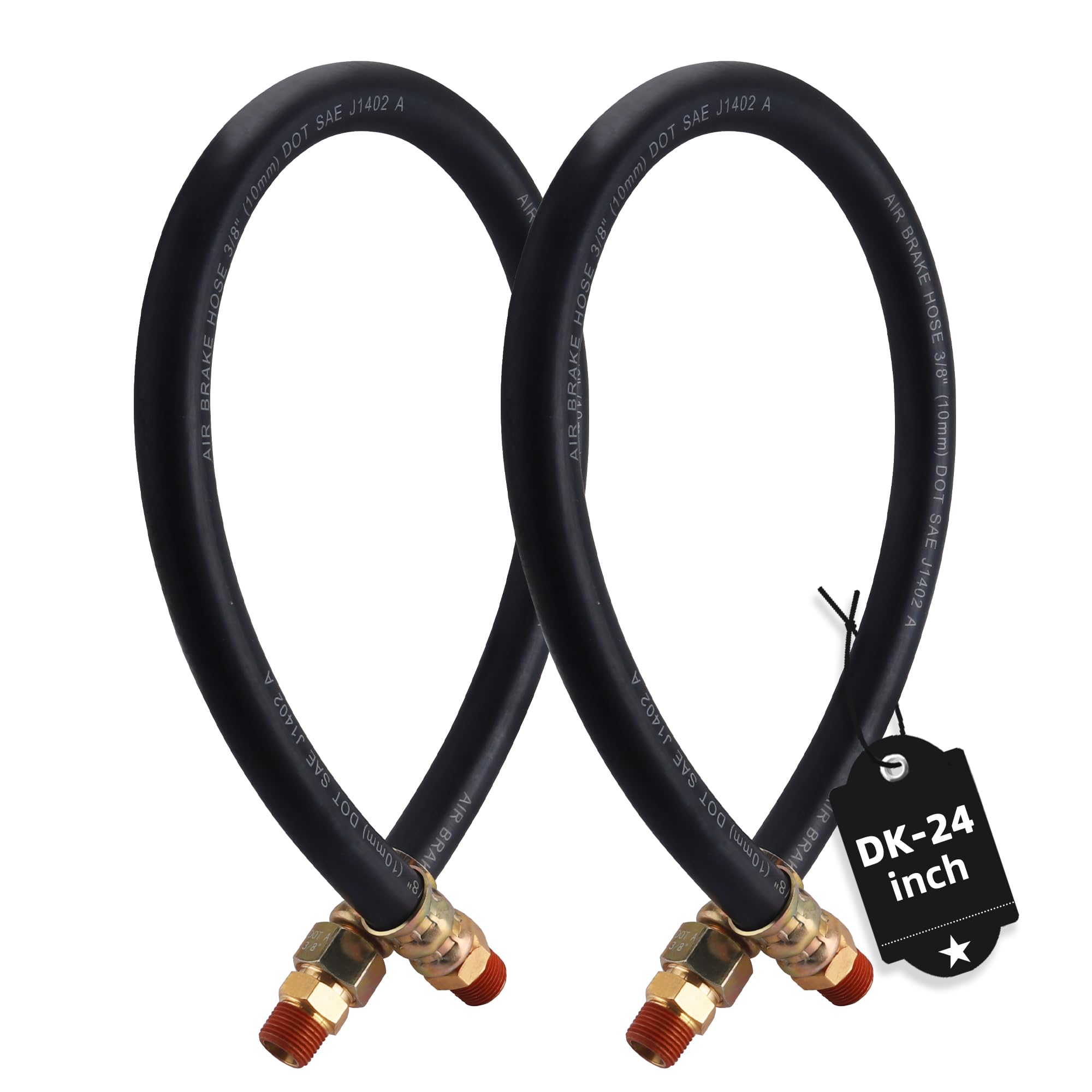 2PCS 3/8” Air Brake Chamber Hose, Dazakoot 3/8” Fit End x 3/8” Swivel End Rubber Air Brake Hose Assembly, SAE J1402 Air Brake Hose for Semi Truck - 24inch